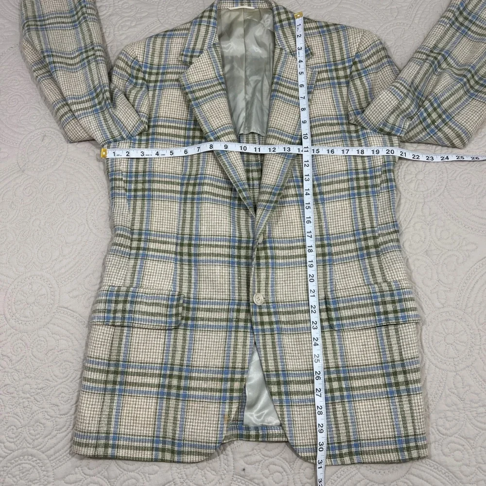 Vintage Chaps Ralph Lauren Plaid Sport Coat Blazer Blue Green Cream‎ Mens *READ